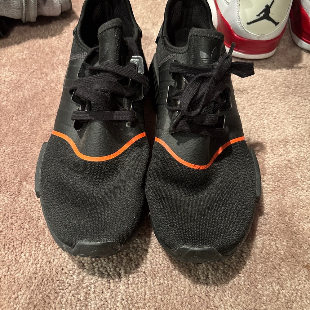 Adidas Men's Black Sneakers with Orange Stripe